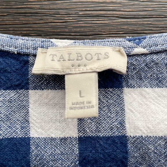 Talbots Linen Cotton Blue/White Gingham Check Sleeveless V-neck Top Size Large - Picture 4 of 6